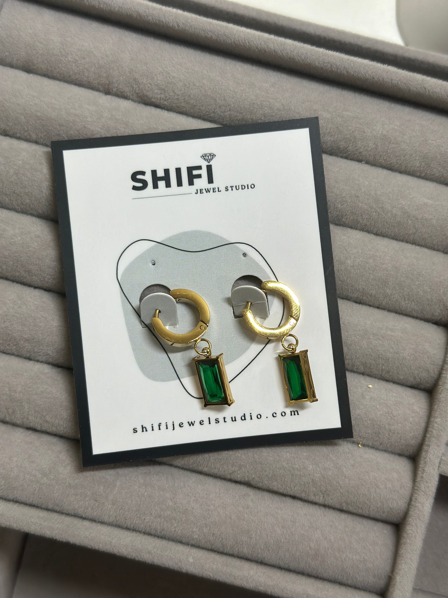 Emerald Huggie Hoops | 18K gold Plated Earrings | Anti Tarnish | Skin Friendly | Emerald Zircon