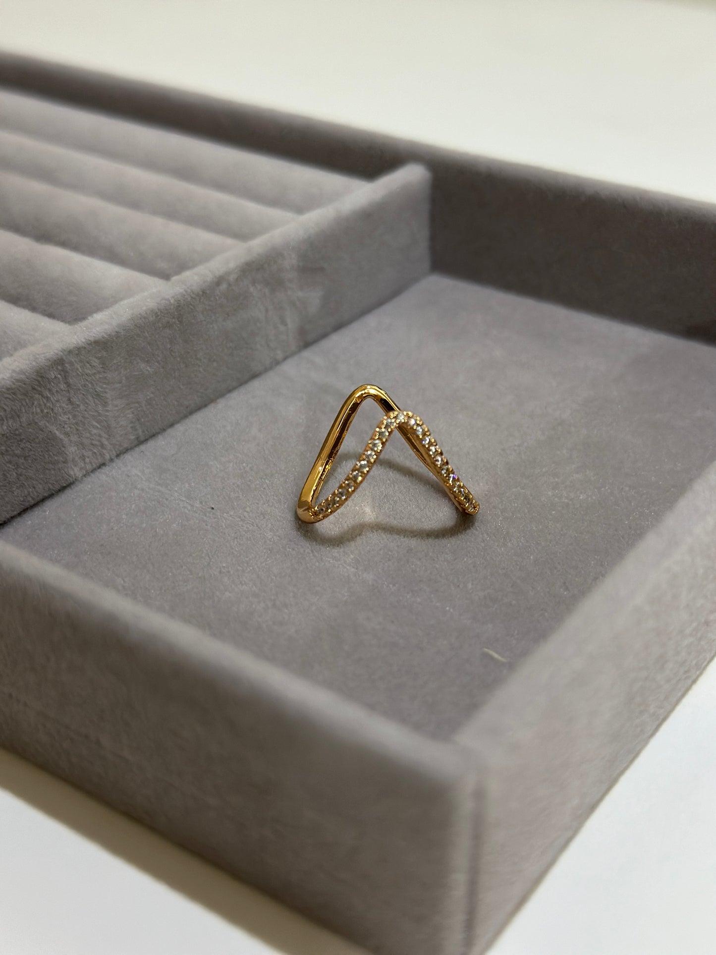 Reversible V-shaped Ring | Gold Plated Ring | Diamond Studded Ring