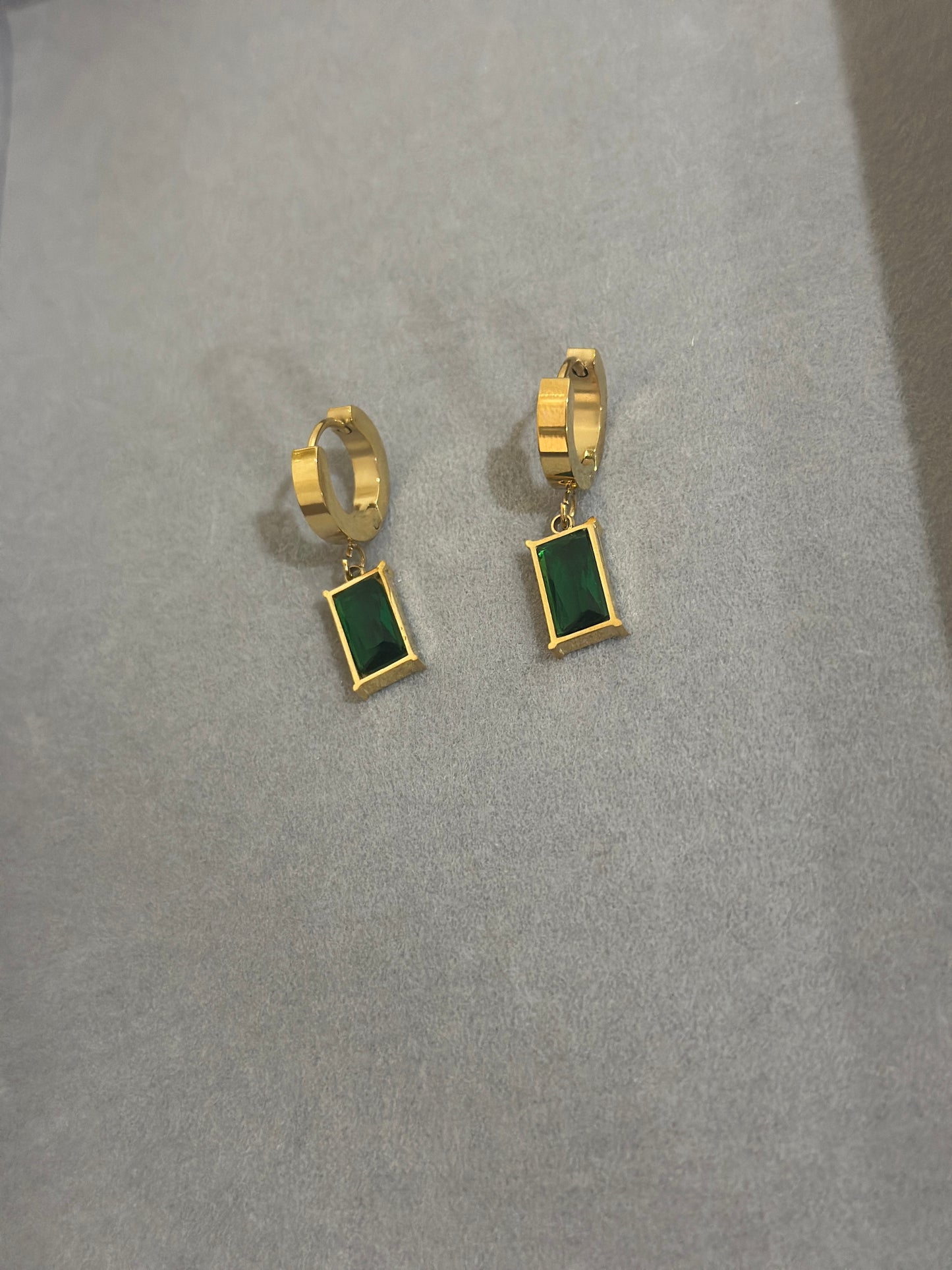 Emerald Huggie Hoops | 18K gold Plated Earrings | Anti Tarnish | Skin Friendly | Emerald Zircon