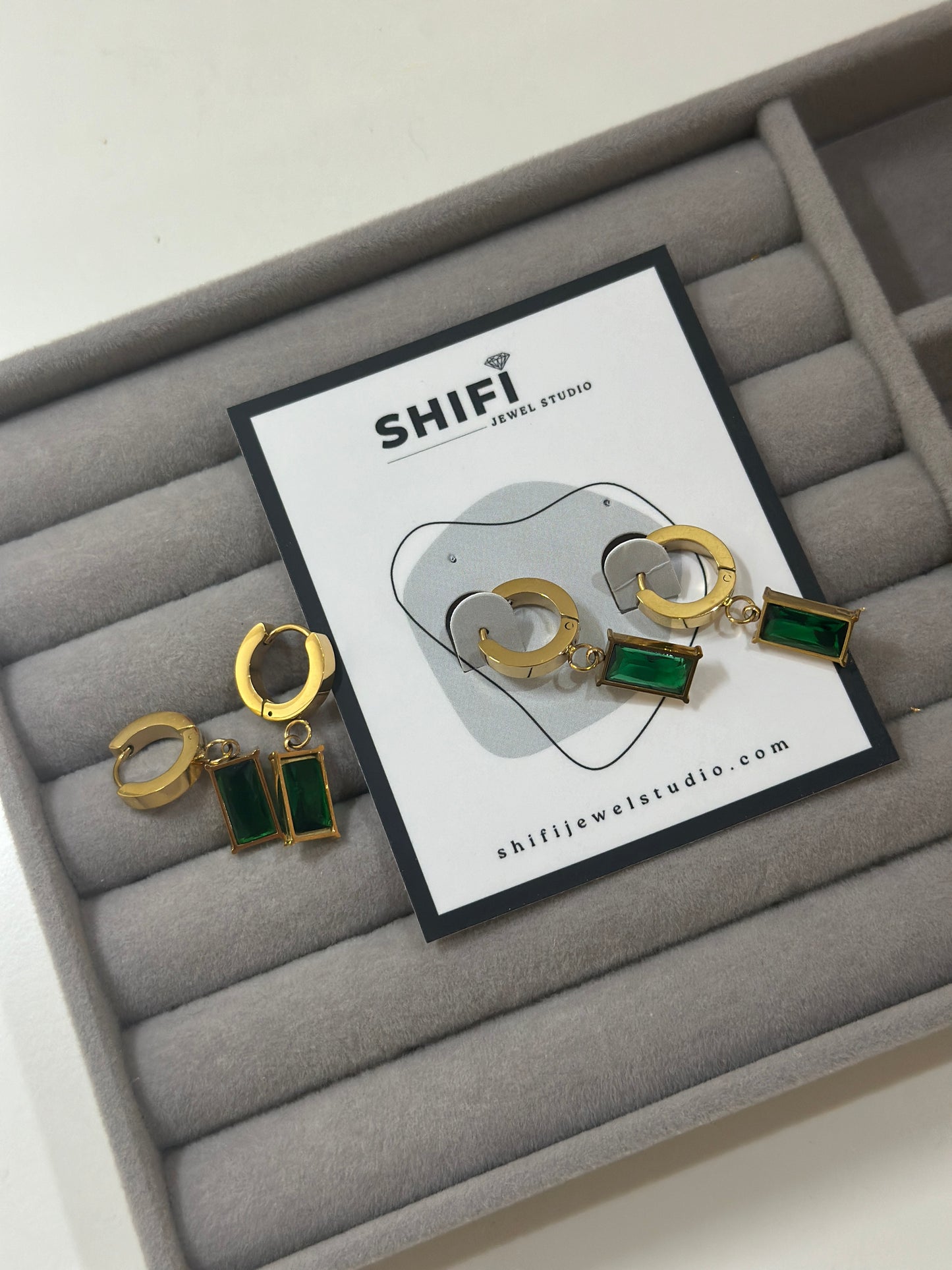 Emerald Huggie Hoops | 18K gold Plated Earrings | Anti Tarnish | Skin Friendly | Emerald Zircon