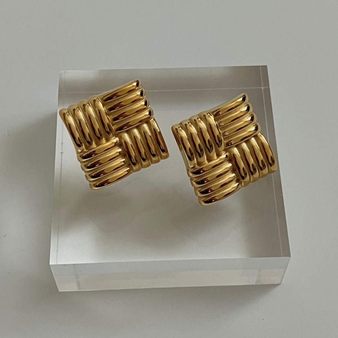 Waffle Statement | 18K Gold Plated | Water-Resistant Earrings | Anti Tarnish Earrings |Premium Jewelry