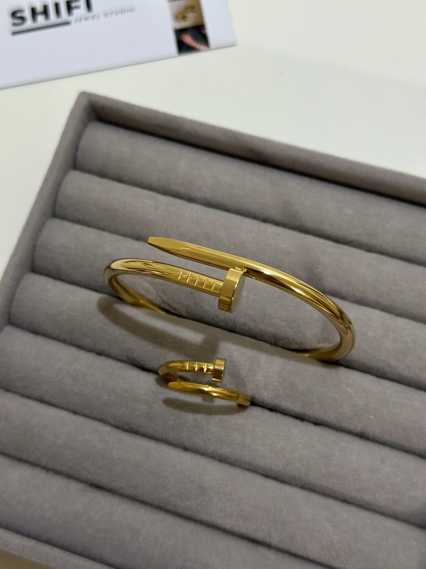 Nail Bracelet & Nail Ring Set | Waterproof Bracelet | Stainless Steel Bracelet | 18K Gold Plated | Office wear Bracelet