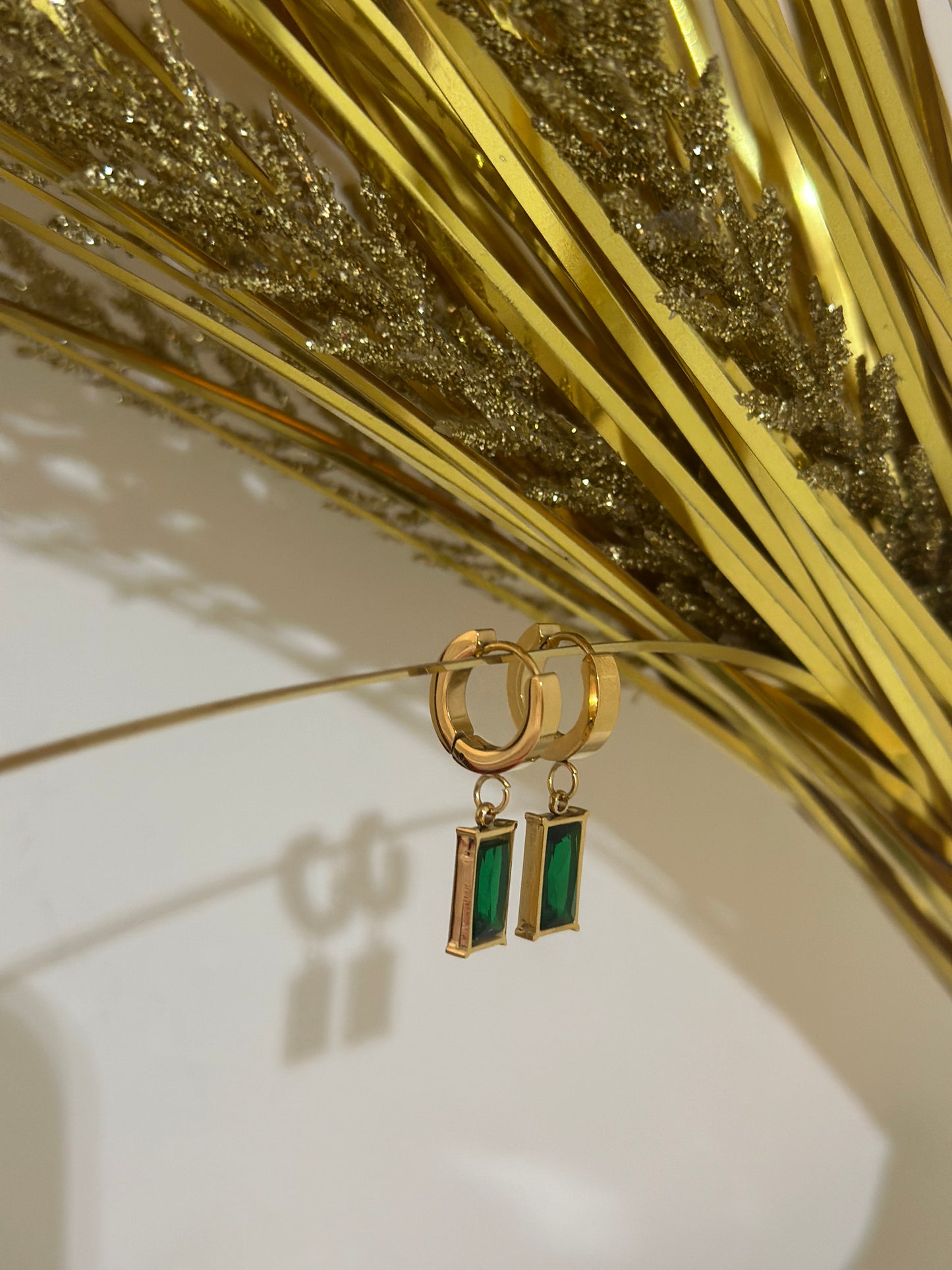 Emerald Huggie Hoops | 18K gold Plated Earrings | Anti Tarnish | Skin Friendly | Emerald Zircon