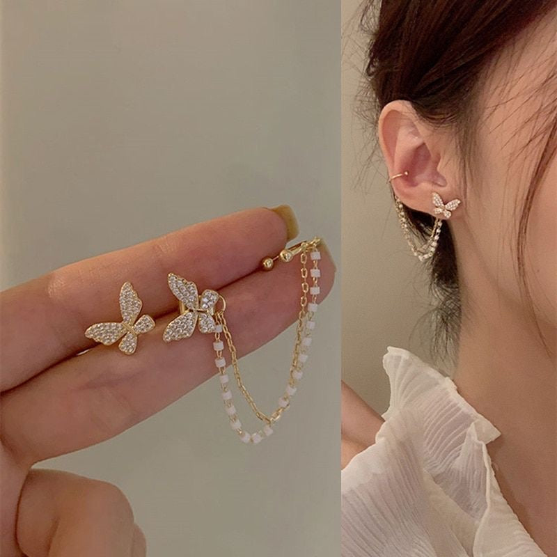 Butterfly Pearl Earcuff | Korean Earcuffs | Korean Earrings | Premium Gold Plated | Pintresty Earrings