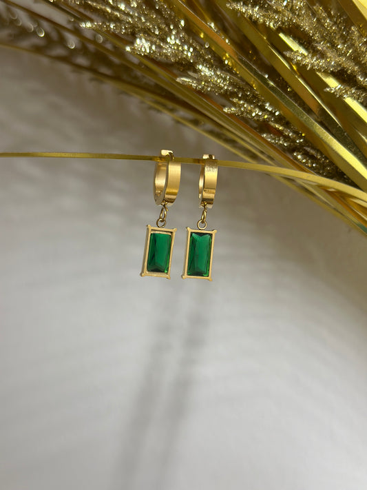 Emerald Huggie Hoops | 18K gold Plated Earrings | Anti Tarnish | Skin Friendly | Emerald Zircon