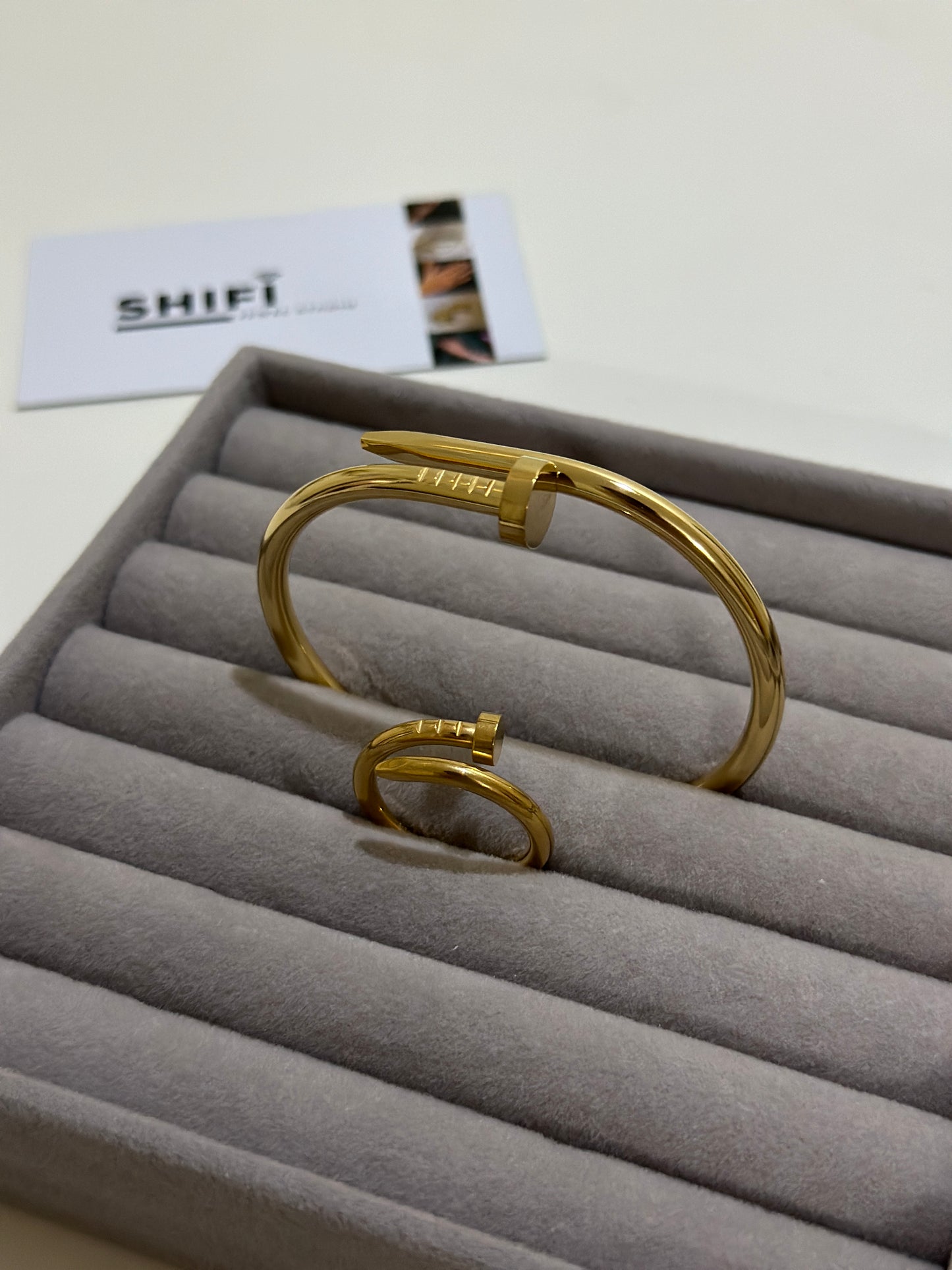 Nail Bracelet & Nail Ring Set | Waterproof Bracelet | Stainless Steel Bracelet | 18K Gold Plated | Office wear Bracelet