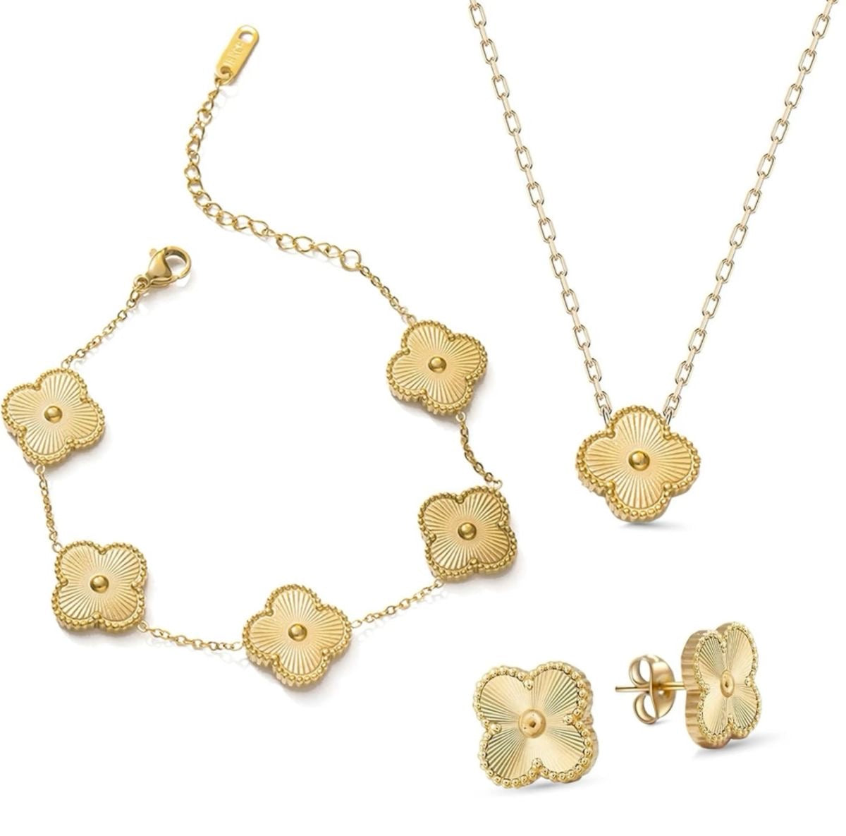 Luxe Gold Clover Set | 18K Gold Plated | Hypoallergenic | Water-Resistant | Anti Tarnish