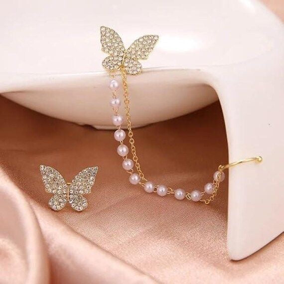 Butterfly Pearl Earcuff | Korean Earcuffs | Korean Earrings | Premium Gold Plated | Pintresty Earrings