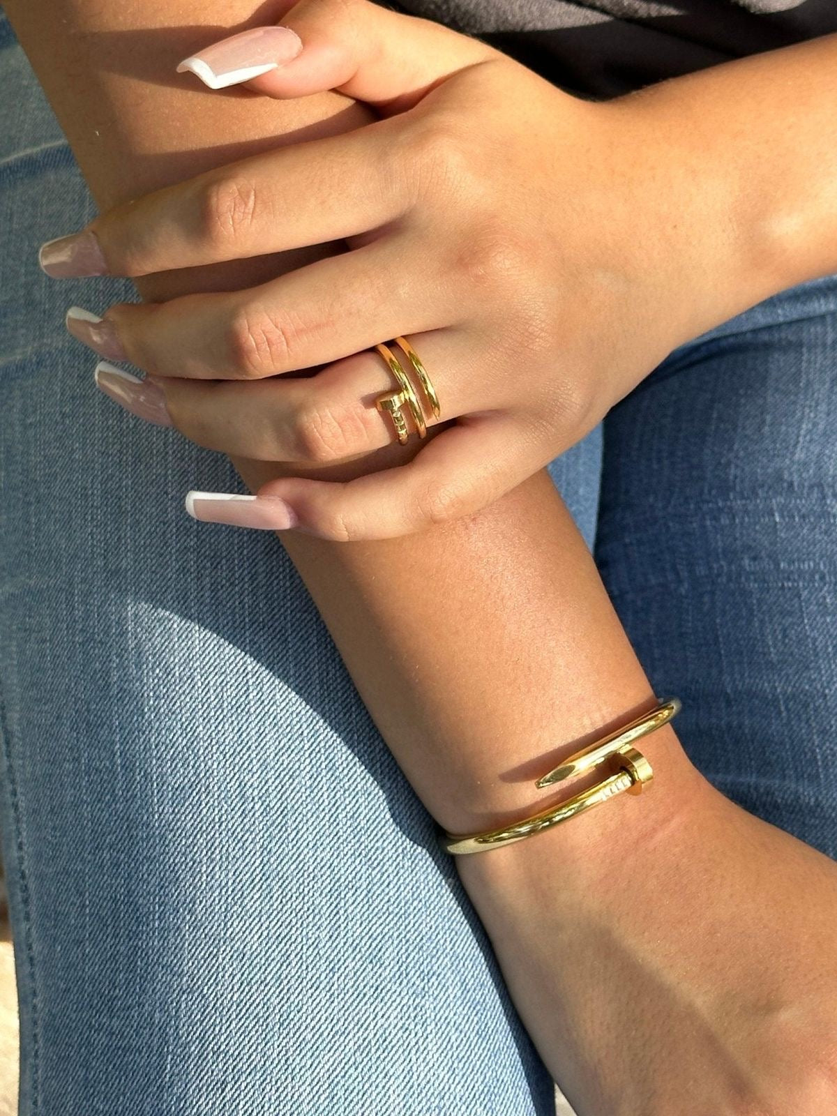 Nail Bracelet & Nail Ring Set | Waterproof Bracelet | Stainless Steel Bracelet | 18K Gold Plated | Office wear Bracelet