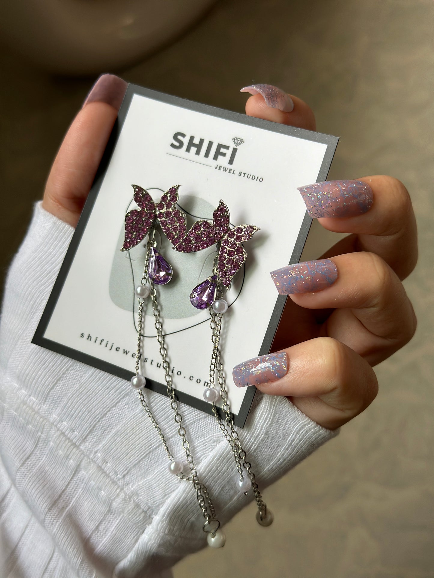 Purple Butterfly Crystal Danglers | Korean Earrings | Silver Plated | Purple Zircon | Pinteresty Earrings | Silver Danglers