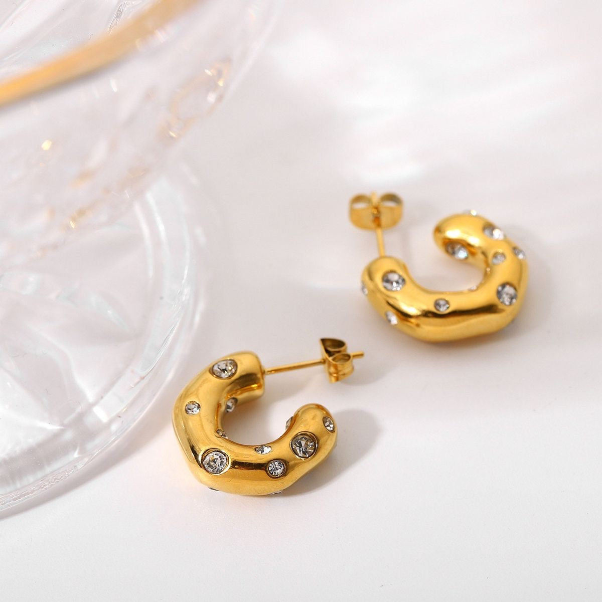 Tessie Diamond Hoops | Water-Resistant Earrings | 18K Gold Plated Premium Jewelry