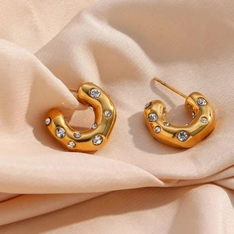 Tessie Diamond Hoops | Water-Resistant Earrings | 18K Gold Plated Premium Jewelry