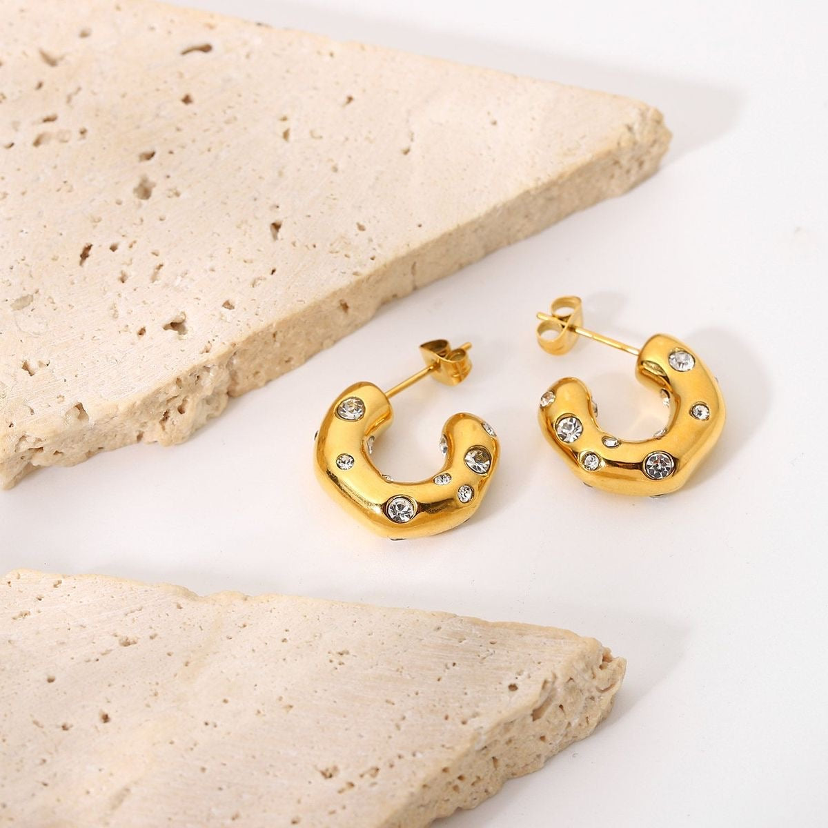 Tessie Diamond Hoops | Water-Resistant Earrings | 18K Gold Plated Premium Jewelry