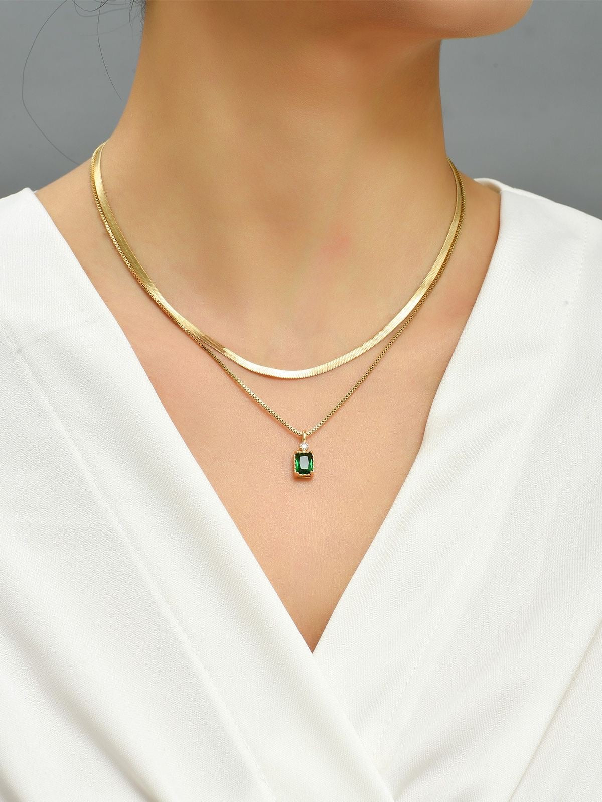 Emerald Two Layered Necklace | Women Necklace & Chains | Gold Plated Premium Emerald Jewelry