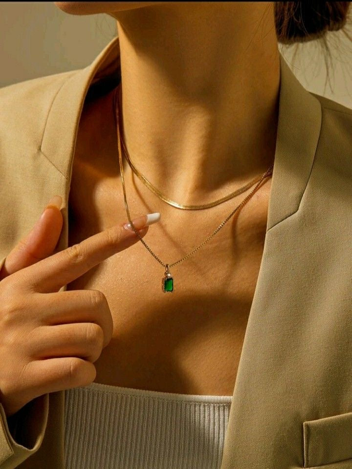 Emerald Two Layered Necklace | Women Necklace & Chains | Gold Plated Premium Emerald Jewelry