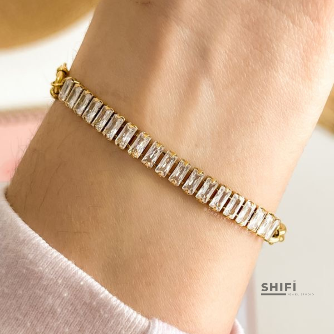 Ela Bracelet | Tennis Bracelet | 18K Gold Plated Bracelet | Water-Resistant Bracelet | Anti Tarnish Bracelet | 316L Stainless Steel Bracelet